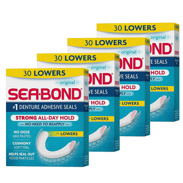 Sea Bond Secure Denture Adhesive Seals, Original Lowers, Zinc-Free, All-Day-Hold, Mess-Free, 30 Count (Pack of 4)