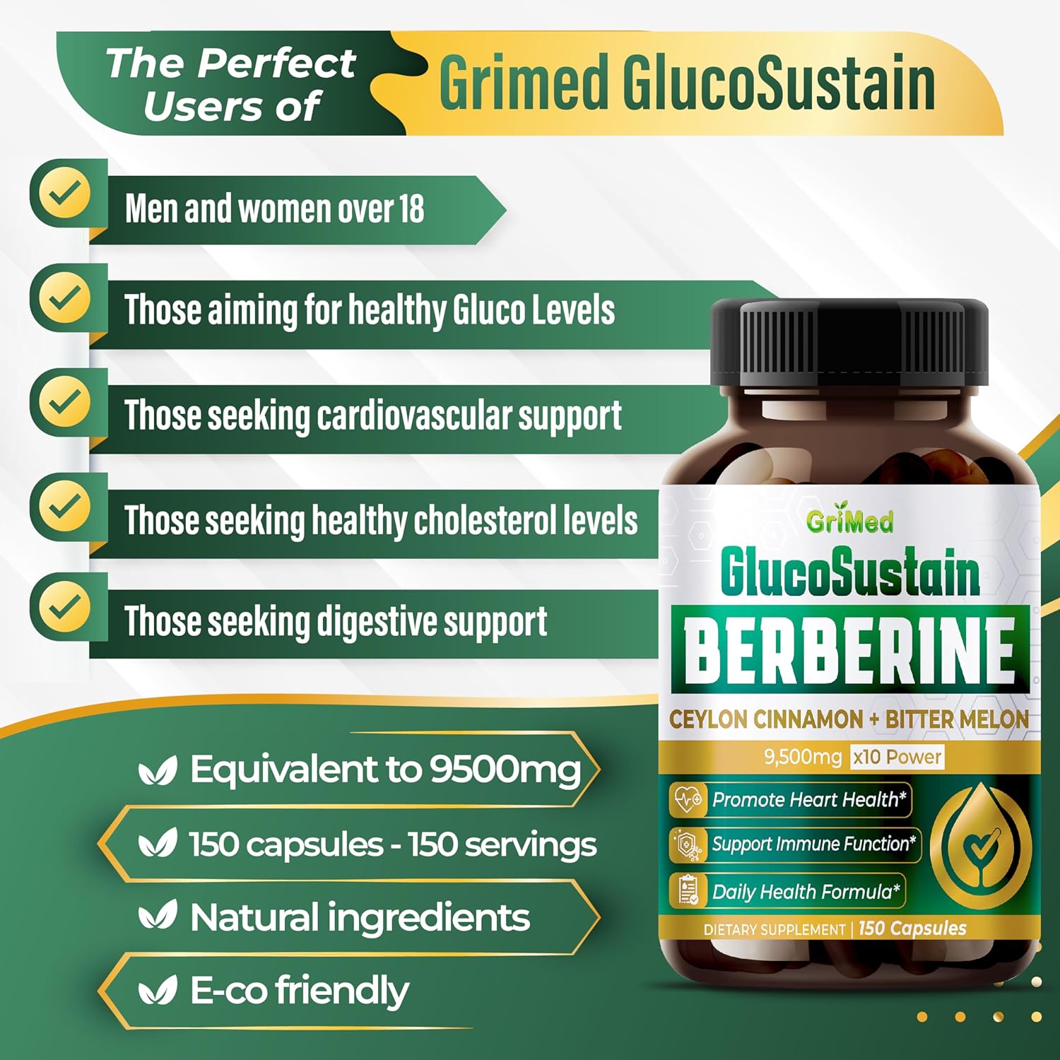  GlucoSustain BERBERINE 9,500mg Ceylon Cinnamon Bitter Melon