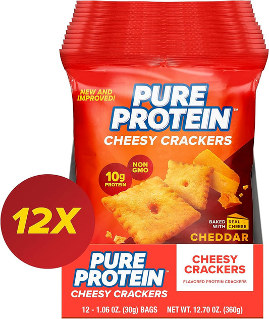 Pure Protein Cheesy Crackers, Cheddar, High Protein Snack, 1