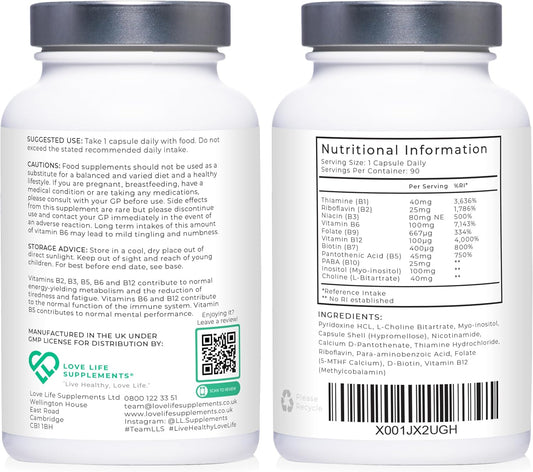 Vitamin B Complex High Strength | 90 Capsules - 90 Day Supply | All 9 80 Grams