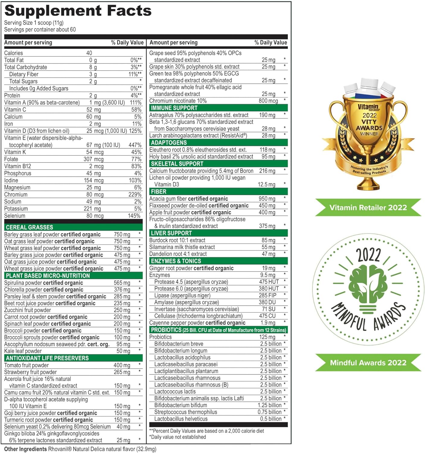 Vibrant Health, Green Vibrance, Vegan Superfood Powder, 60 Servings60 