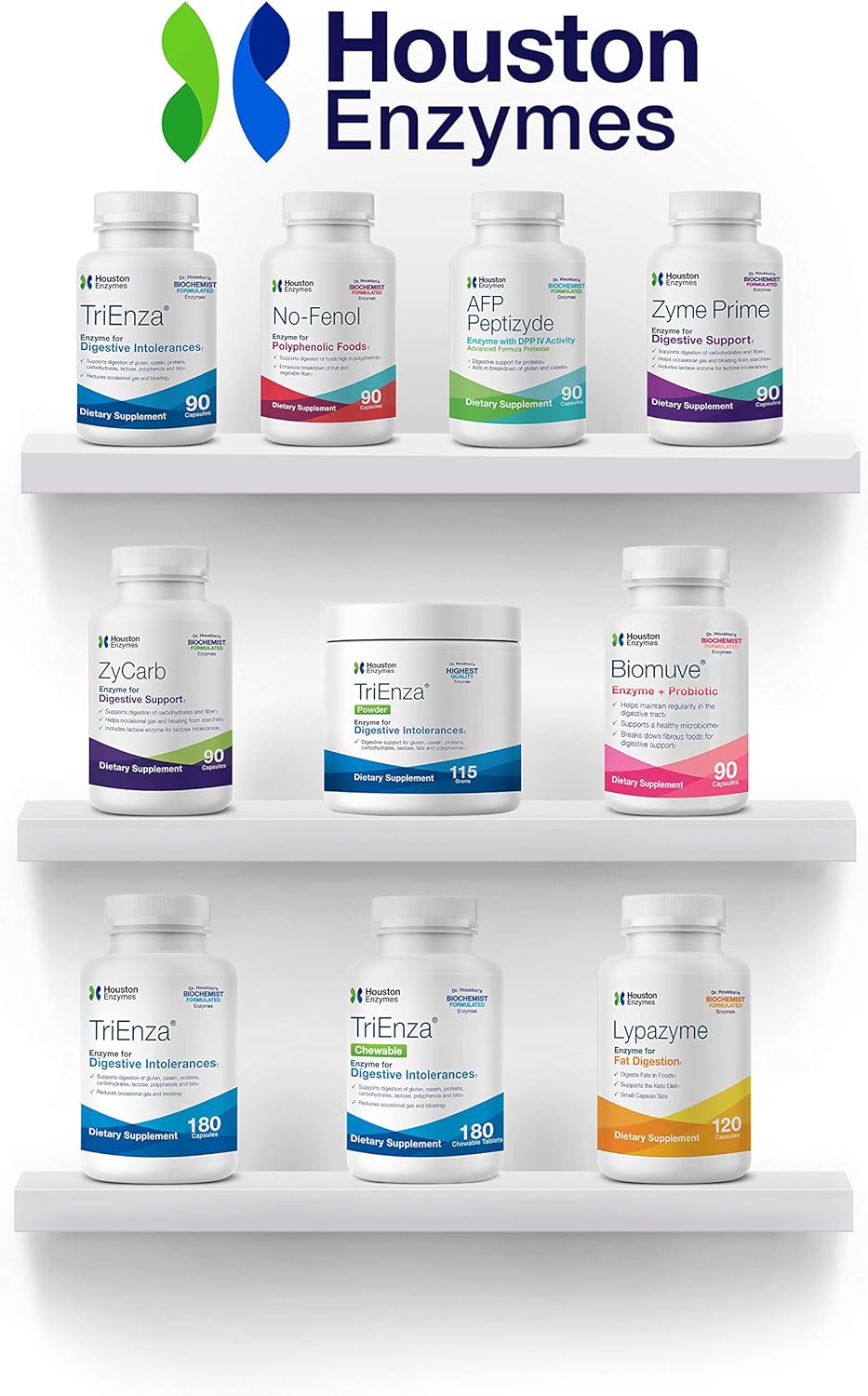 Houston Enzymes – TriEnza – 180 Capsules (90 Doses) – Broad-Spectrum E