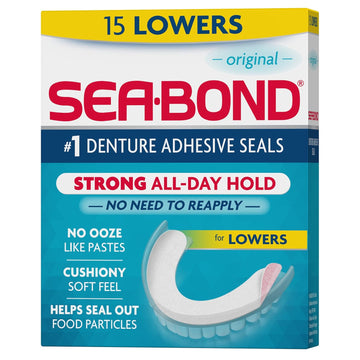 Sea Bond Secure Denture Adhesive Seals, Original Lowers, Zinc-Free, All-Day-Hold, Mess-Free, 15 Count (Pack of 1)