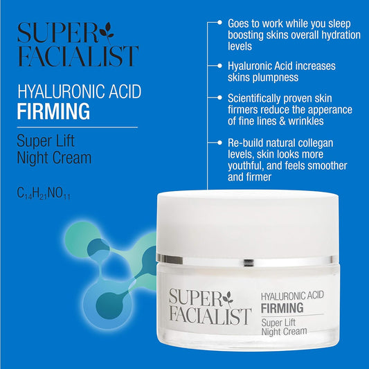 Super Facialist Hyaluronic Acid Firming Super Lift Night Cream, Nourishing Anti Wrinkle Night Time Moisturiser, for Normal and Dry Skin 50