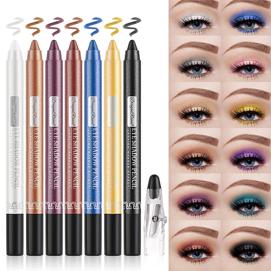 Petansy Cream Eyeshadow stick Eye Set, 12Pcs Colored Glitter Eyeshadow Stick Eyeliner Pencil, Long Lasting Waterproof Pearlescent Eyeshadow Eye Makeup Gift for women