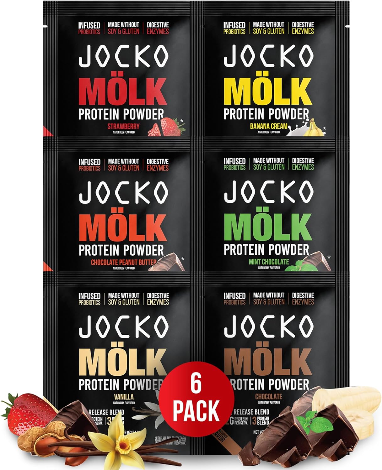 Jocko Fuel Whey Protein Powder Sampler Variety Pack, 6-1.2 oz Single Serve Packets (7.2 oz)