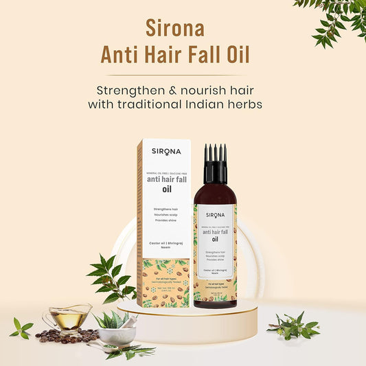 Sirona Bhringraj Anti Hair Fall Oil with Castor Oil & Neem for Men & Women - 100 ml | Controls Hair Fall - No Mineral Oi