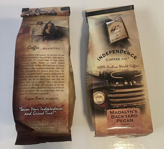 Independence Coffee Madalyn's Backyard Pecan Ground coffee 2 pack bundle each