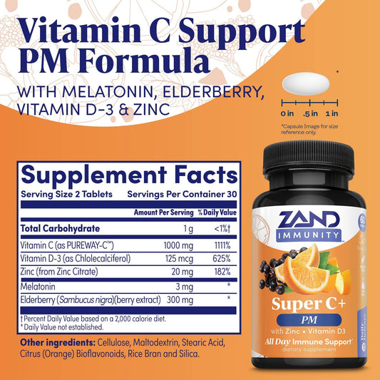 Zand Immunity Super C+ PM, Nighttime Immune Support Plus Melatonin, 10