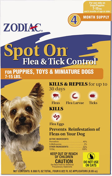Zodiac Spot On Flea & Tick Control Puppies, Toys and Miniature Dogs 7-15 lbs 4 Pack