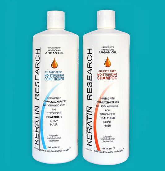 Sulfate Free Shampoo & Conditioner 2 x 1 LITER Bottles Set infused with Moroccan Argan Oil, By Keratin Research post treatment shampoo