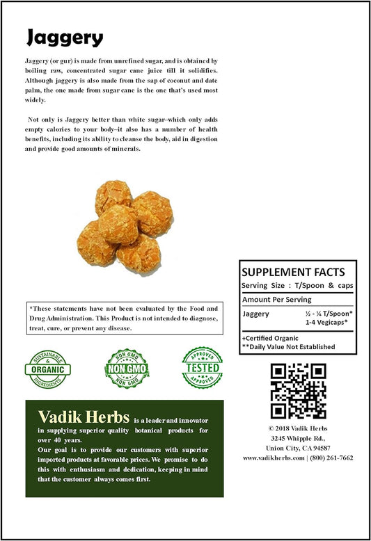 Vadik Herbs Jaggery (Sugar Cane Sugar, Gur) 8oz. | Premium Quality, Ships from California | Ability to Detox and Cleanse