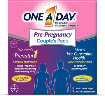 One A Day Men'S & Women'S Pre-Pregnancy Multivitamin Softgel Including Vitamins A, Vitamin C, Vitamin D, B6, B12, Folic Acid & More, 30+30 Count, Supplement For Before, During, And Postnatal