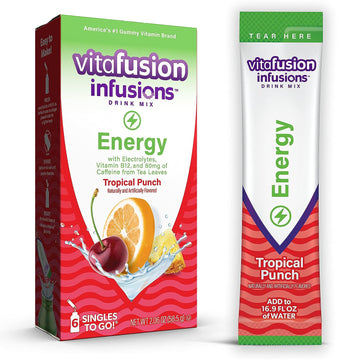 Vitafusion Infusions Energy Drink Mix, Singles To Go, Tropical Punch, 1 Box, 6 Packets Per Box (6 Total Sticks)