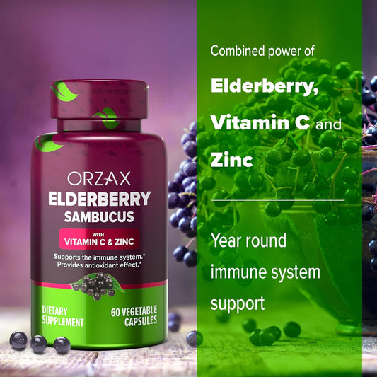 ORZAX Elderberry Capsules - Immune Support Supplement with Elderberry Vitamin C and Zinc - Antioxidants Supplement for W