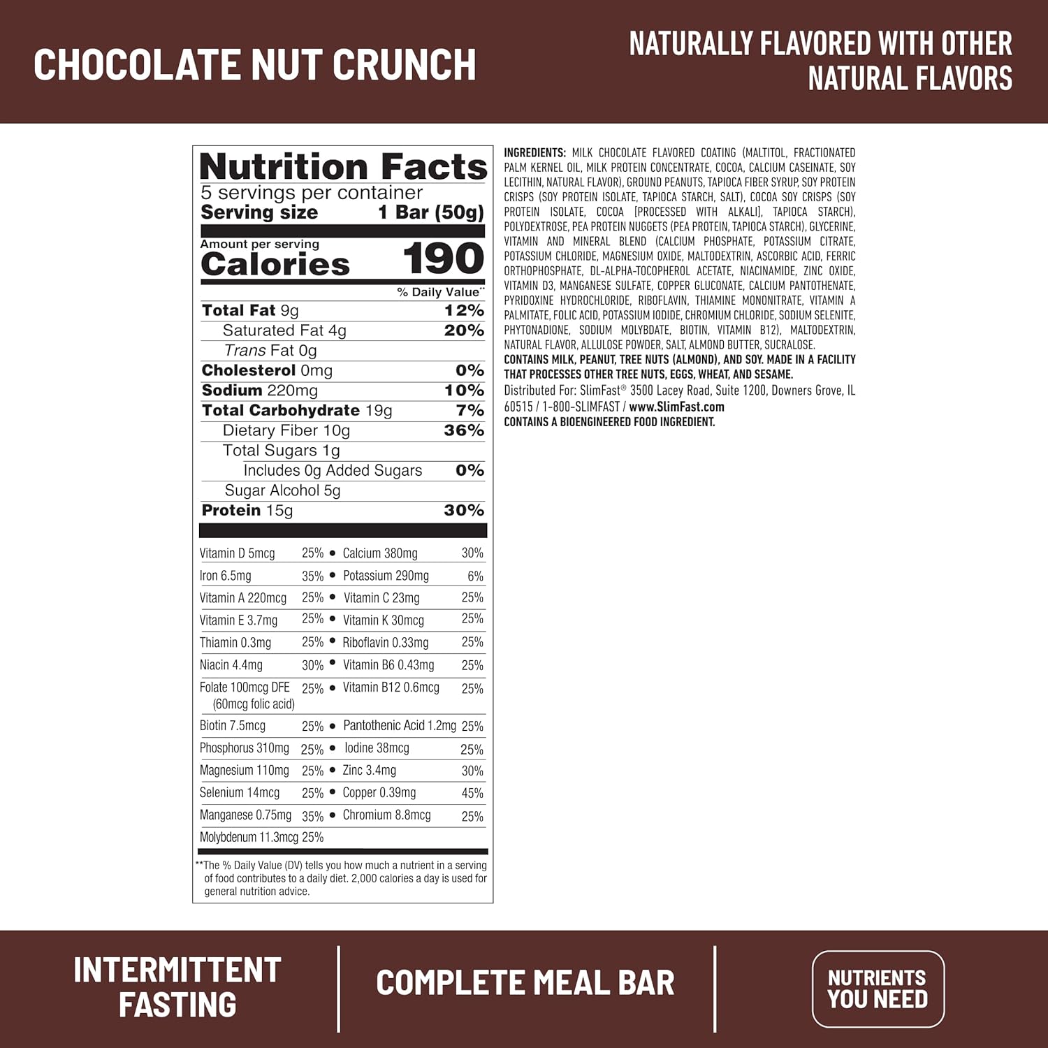 SlimFast Intermittent Fasting- Complete Meal Protein Bars, Chocolate N