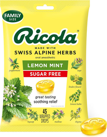 Ricola Big Bag Sugar Free Cough Drops Drops 2245, Lemon, lemon mint, 45 Count, pack of 1