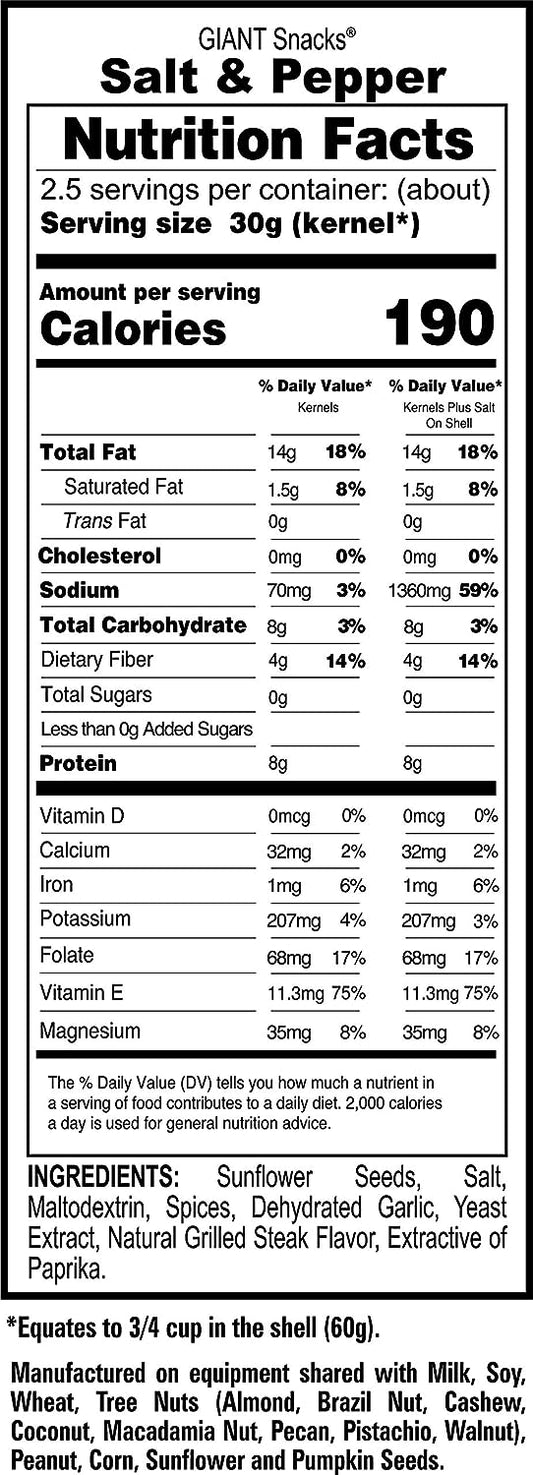 Salt & Pepper Flavored GIANTS Sunflower Seeds(bag,12 counts)