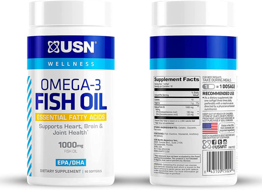 USN Supplements Vibrance Series Omega-3 Fish Oil 1000mg (180 EPA / 120 DHA), 90 Count