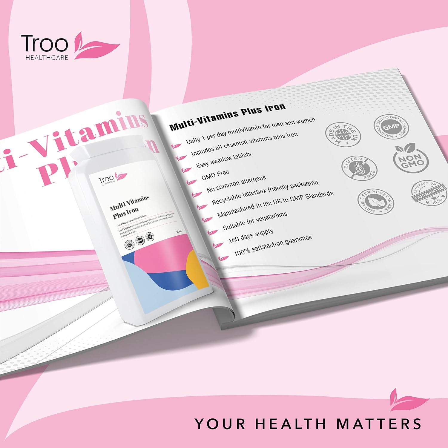 Multi Vitamins with Iron Supplement - 180 Tablets - Daily One A Day Mu