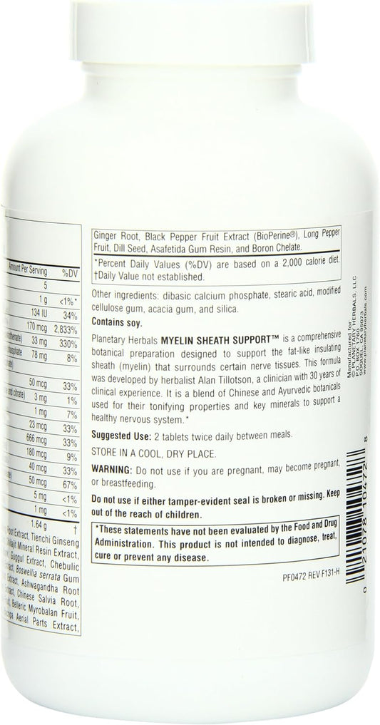 Planetary Herbals Myelin Sheath Support 820 mg, Herbal-Nutrient Nervou