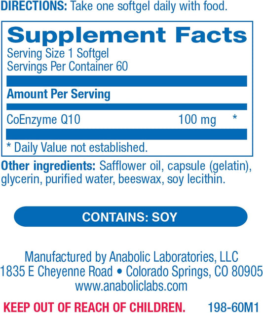 Anabolic Laboratories CoQ10 100mg Softgels - 60 Coenzyme Q10 Supplemen