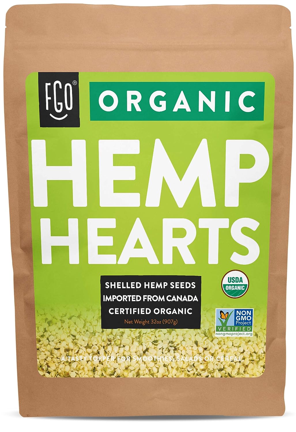 FGO Organic Hemp Hearts, Shelled Hemp Seeds, Imported from Canada, (Pack of 1)