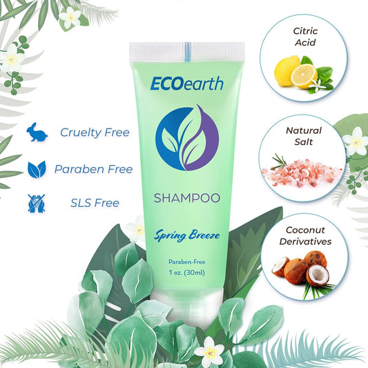 EcoEarth Travel Size Hotel Shampoo (1  , 100 Pack, Spring Breeze), Delight Your Guests with Revitalizing and Refreshing Shampoo for Guest Hospitality, Small Size Luxury Shampoo in Bulk