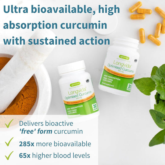 Longvida Optimised Curcumin 500mg, High Dose in Free Form, 285x Increa23 Grams