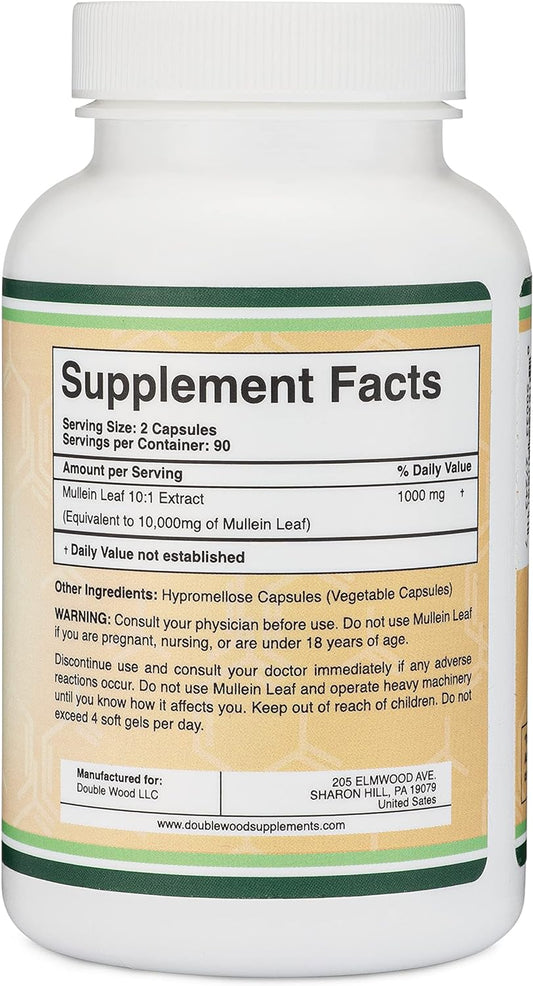 Mullein Leaf Capsules 10,000mg Strength (Mullein Leaf Extract 10:1, Eq