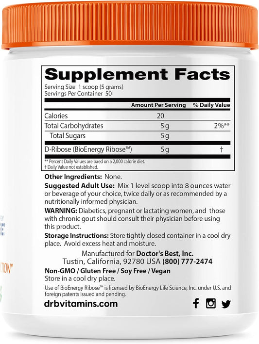 Doctor's Best D-Ribose with Bioenergy Ribose, Non-GMO, Vegan, Gluten F