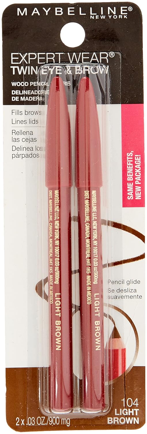 Maybelline Expert Eyes Twin Brow And Eye Pencils, Light Brown [104], 0.06  (Pack of 2)