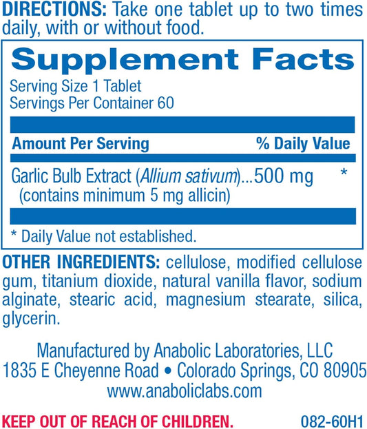 Anabolic Laboratories High Allicin Garlic Supplement - 60 Vegetarian T