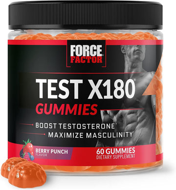 Force Factor Test X180 Gummies Testosterone Booster for Men with Tongkat Ali, Horny Goat Weed, Tribulus Terrestris, Fenu