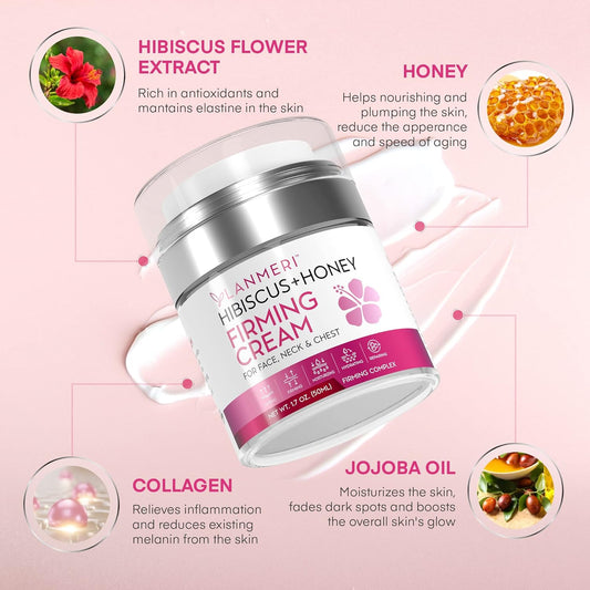 Hibiscus and Honey Firming Cream - Neck Firming Cream - Skin Tightening Cream for Face & Body - Double Chin Reducer - Anti-Wrinkle Facial Moisturizer with Collagen - Formulated with Hibiscus Extract, Honey, Jojoba Oil - Cruelty-free, 1.7  50 ml