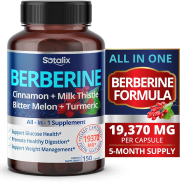 SOTALIX SUPPLEMENT Premium Berberine 19,370mg Plus Ceylon Cinnamon, Bitter Melon, Milk Thistle - Supports Immune System,