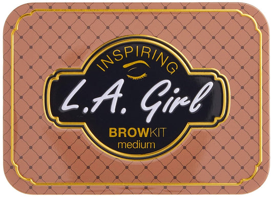 L.A. Girl Inspiring Brow Kit, Medium and Marvelous (Medium), Brow Wax 0.035 ., Brow Powder 0.15 ., Includes Tweezers and Dual Ended Brush with Spoolie