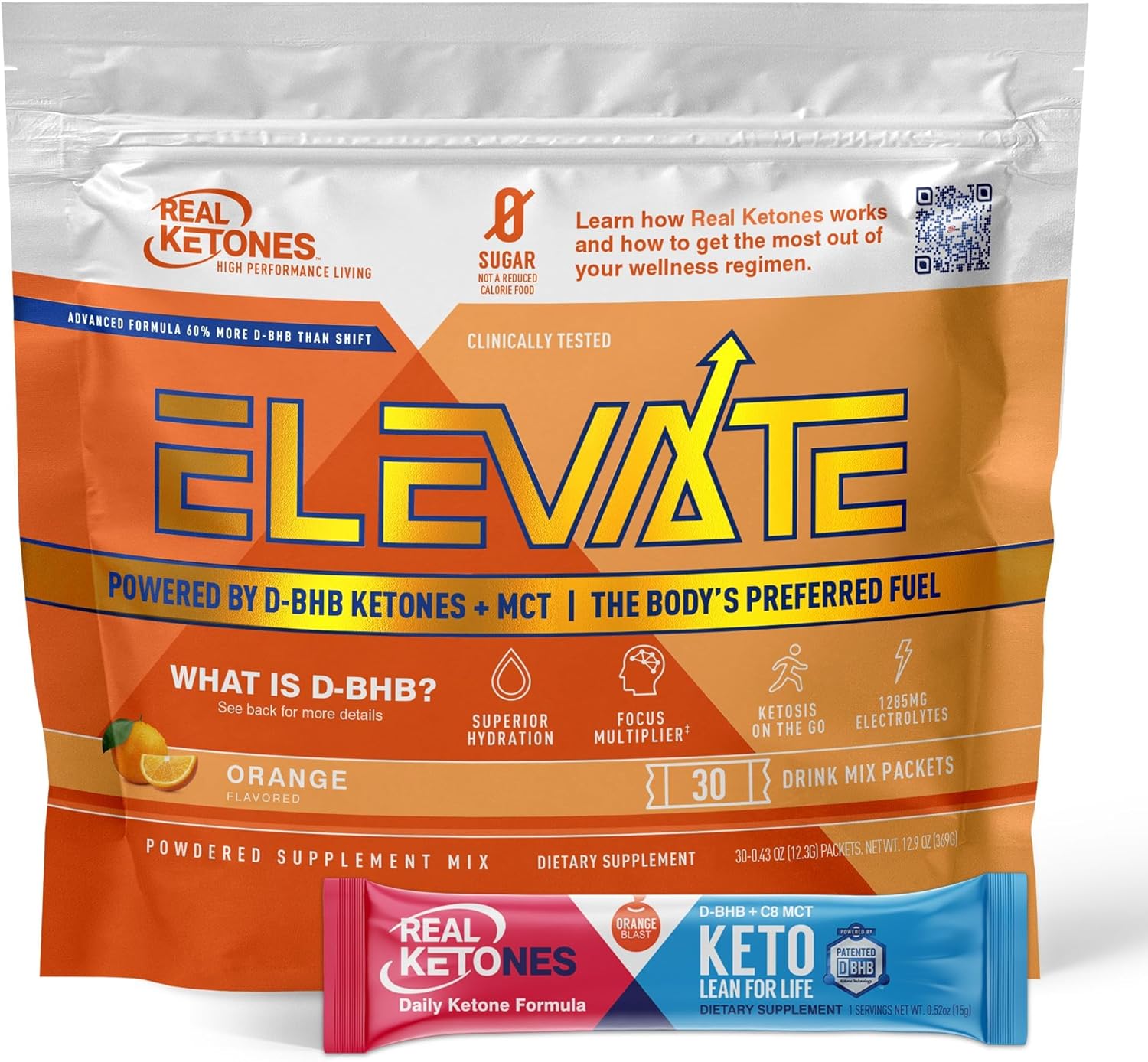 MCT & BHB Exogenous Ketones Drink Mix Packets - Real Ketones Elevate K15.2 Ounces