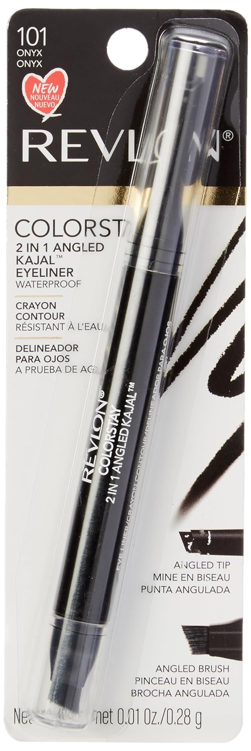 Revlon Pencil Eyeliner, ColorStay 2-in-1 Eye Makeup,Waterproof, Longwearing with Smudge Brush, Angled Kajal Eyeliner, 101 Onyx, 0.01