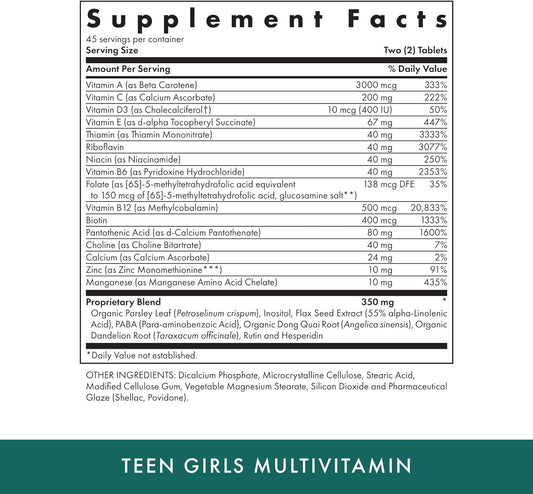 MICHAEL'S Health Naturopathic Programs Teen Girls Multivitamin - 90 Vegetarian Tablets - with B Complex Vitamins & Femal