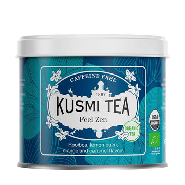 Kusmi Tea Feel Zen Loose Tea Tin - Organic Rooibos Herbal Tea with Notes of Apple, Lemon, Orange & Caramel - Caffeine Free - Enjoy Hot or Iced