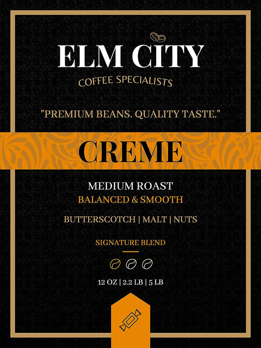 Espresso Whole Bean Coffee by Elm City Coffee Specialists, Medium Roast, 100% Arabica, Hints of Butterscotch, Malt and Nuts, Low Acid, Balanced and Smooth, Ideal for Espresso, Drip or Cold Brew,