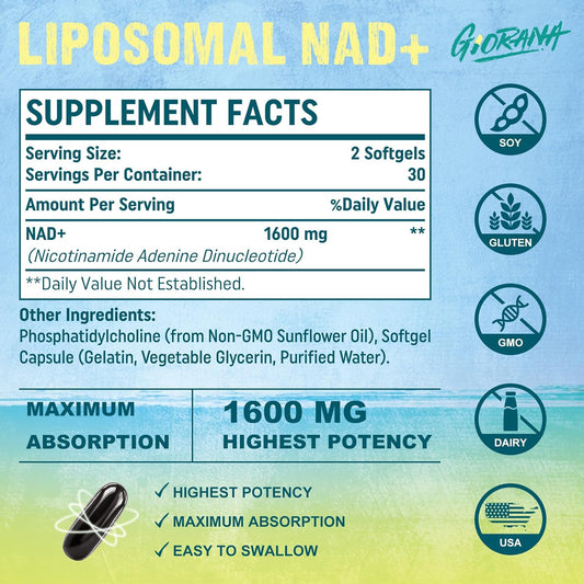 Giorana 1600 Mg Liposomal Nad+ Supplement, Nad+ Boosting Supplement,Si