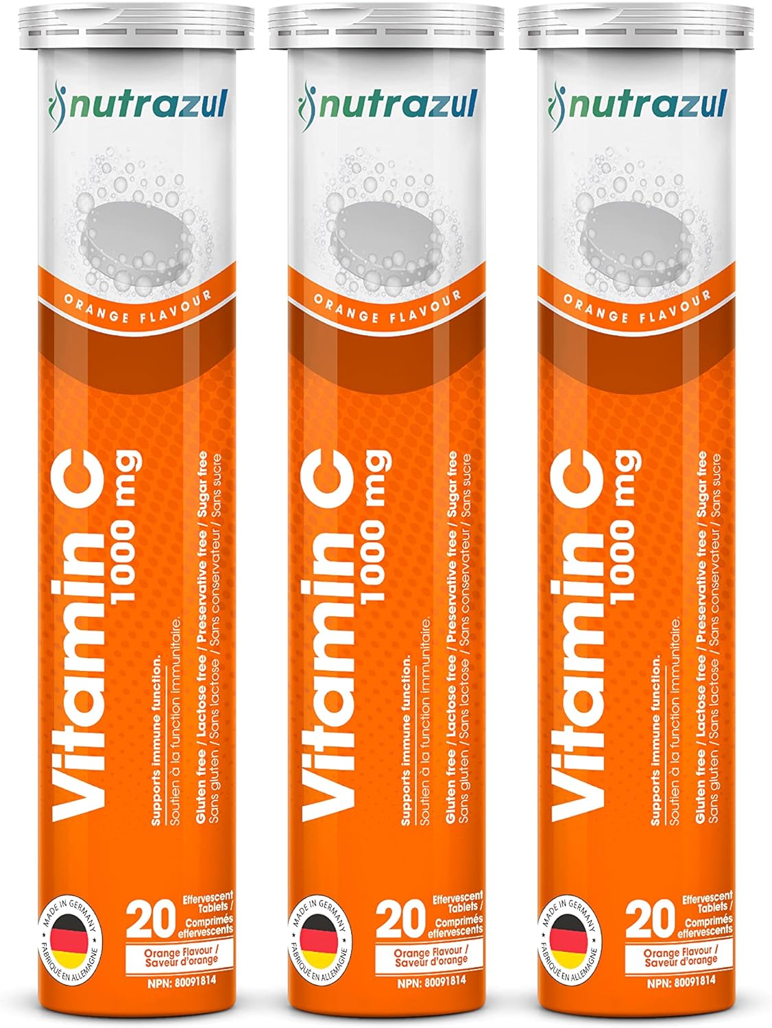 Nutrazul Vitamin C 1000mg Effervescent Tablets- Orange 20?s (Pack of 3
