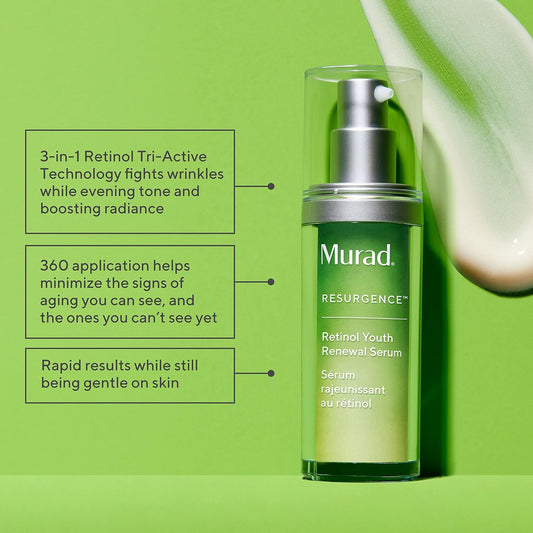 Murad Retinol Youth Renewal Serum - Resurgence Smooths Lines and Wrinkles on Face and Neck - Gentle Anti-Aging Hydrating Hyaluronic Acid Treatment Backed by Science