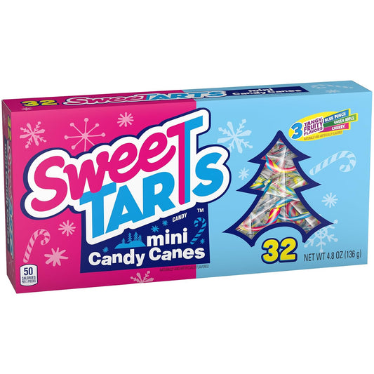 SweeTarts Mini Holiday Candy Canes, Holiday Candy, Christmas Stocking Stuffers for Kids, 32ct, 4.8 oz Box