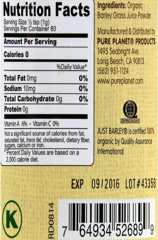 Pure Planet Organic Just Barley 80 g