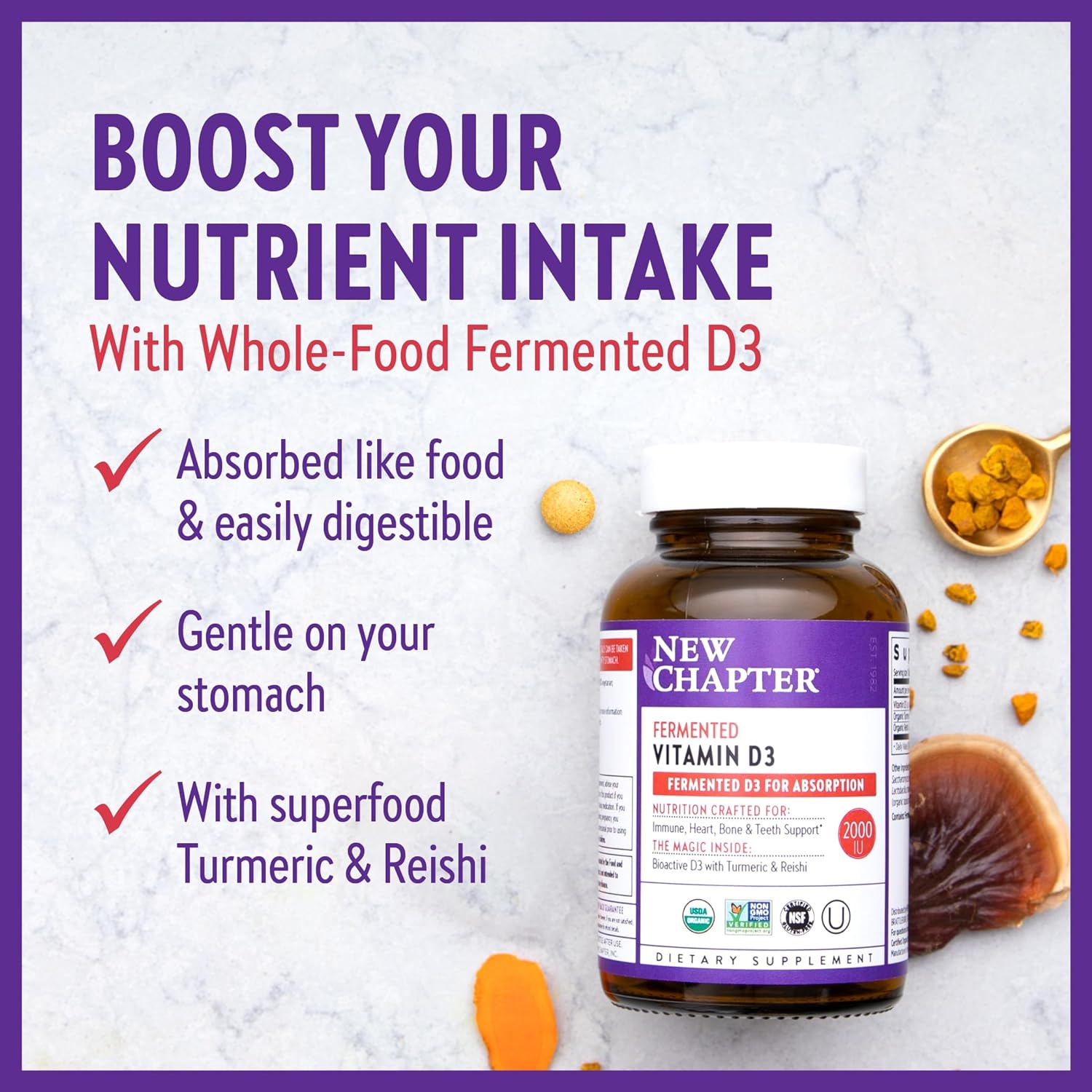 New Chapter Fermented Vitamin D3 2,000 IU, Organic, ONE Daily for Immu
