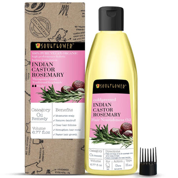 Soulflower Rosemary Castor Hair Oil for Hair Growth, Hairfall Control, For Dry, Damaged, Curly, Coily, Frizzy & Beard Ha