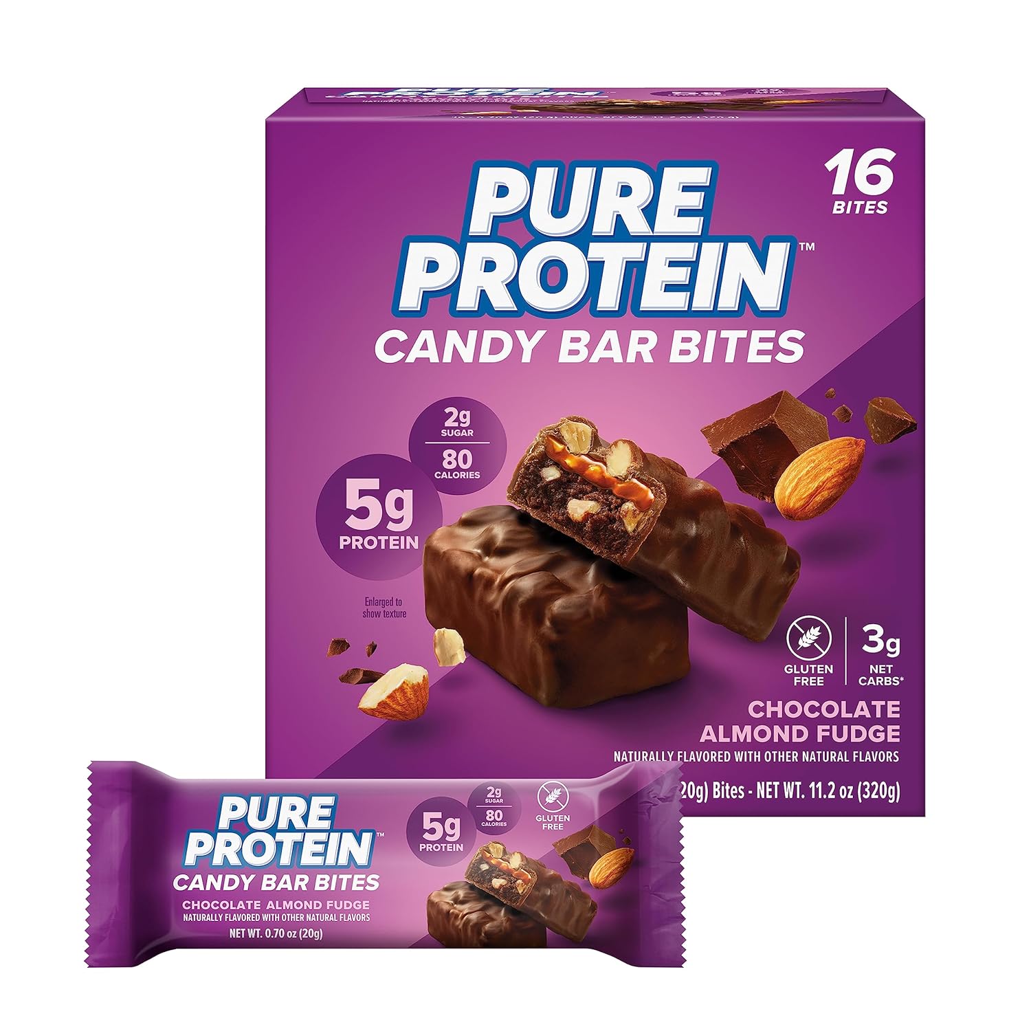 Pure Protein Candy Bar Bites, Chocolate Almond Fudge, 5G Protein, Glut13.12 Ounces